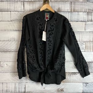 Johnny Was Top black eyelet long sleeve top size XS